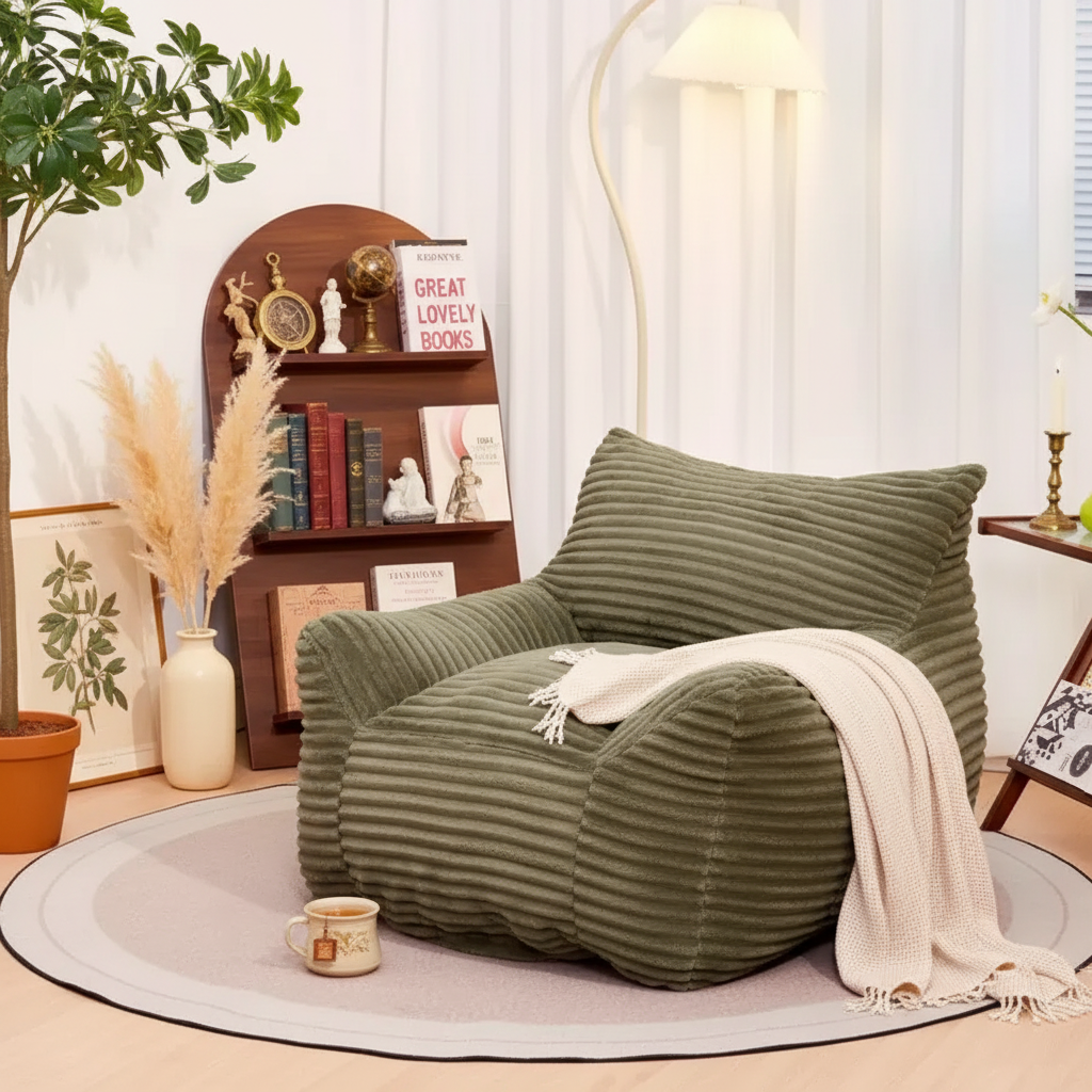 Bean Bag Chair with Corduroy Fabric Modern Lazy Sofa Chair