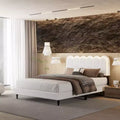Cream White Petal Headboard Bed Frame with Ambient Light Full/Queen Size Soft Boucle Upholstered Platform Bed - ModernLuxe