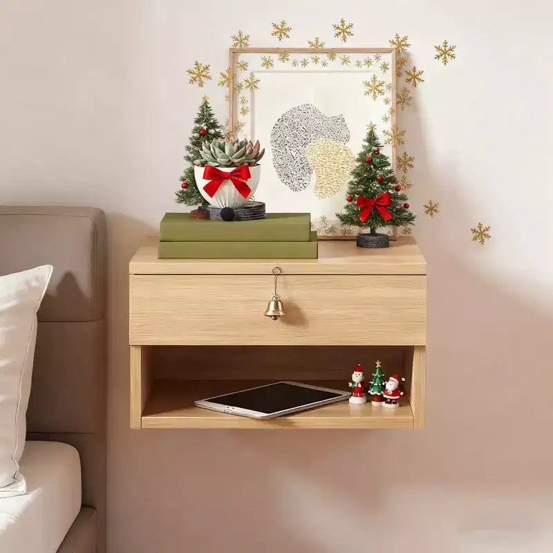 Oak Floating Bedside Table with Drawer Wall Mount Nightstand 15.7 Wide Modern Bedside Organizer