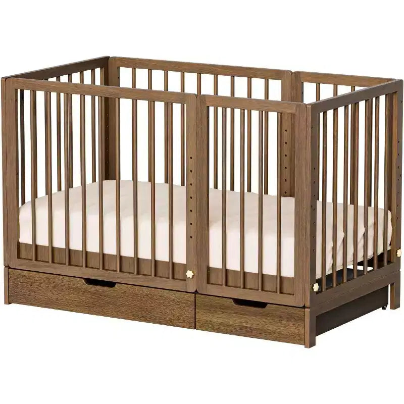 JOYMOR 8 in 1 Convertible Crib with Drawer Include 2 Mattress Converts to Bassinet Mid Crib Full Size Crib Daybed Toddler Bed and Playard