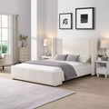 Elegant Upholstered Platform Bed with Tall Wingback Headboard Queen/King Size Bed Frame White - ModernLuxe