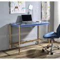 Okak 42.5IN Writing Desk with USB Ports Standing Desk with Golden Metal Base Computer Desk for Living Room Office Reading Room