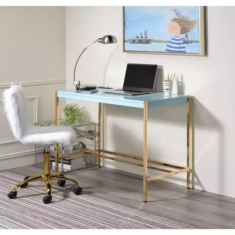 Bureau Debout avec Base en Métal Doré Bureau d'Ordinateur