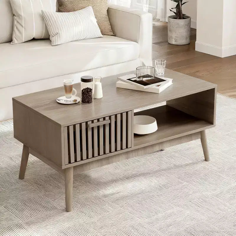 Table basse avec rangement et bois d'étude
