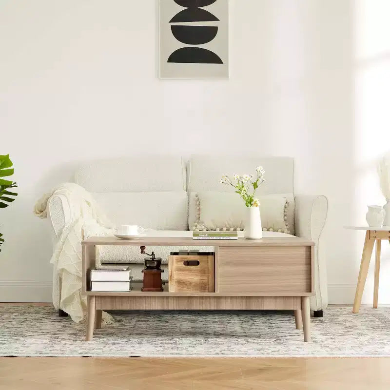 Table basse avec rangement et bois d'étude
