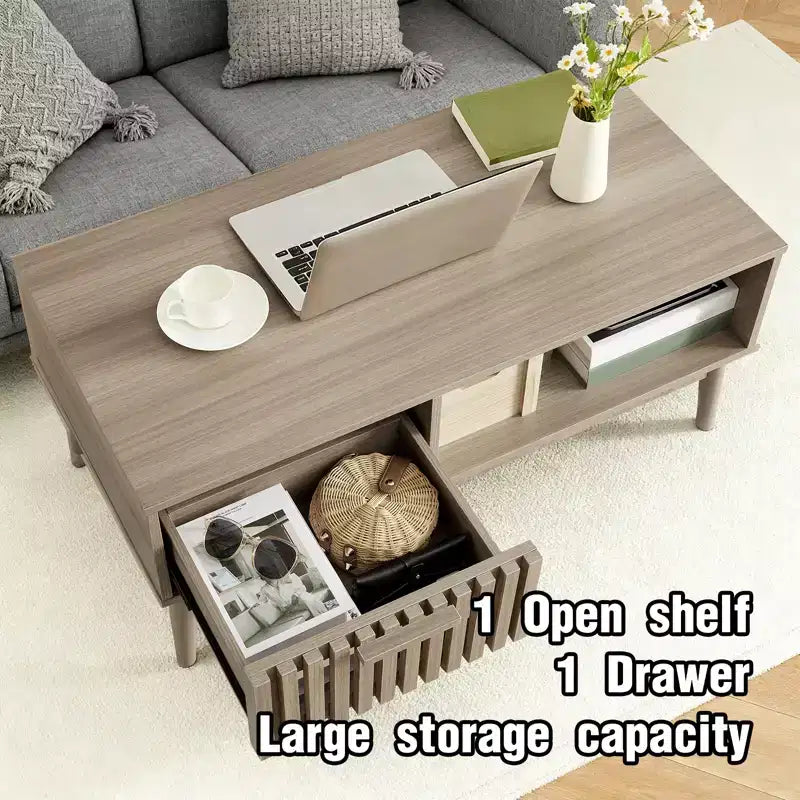 Table basse avec rangement et bois d'étude