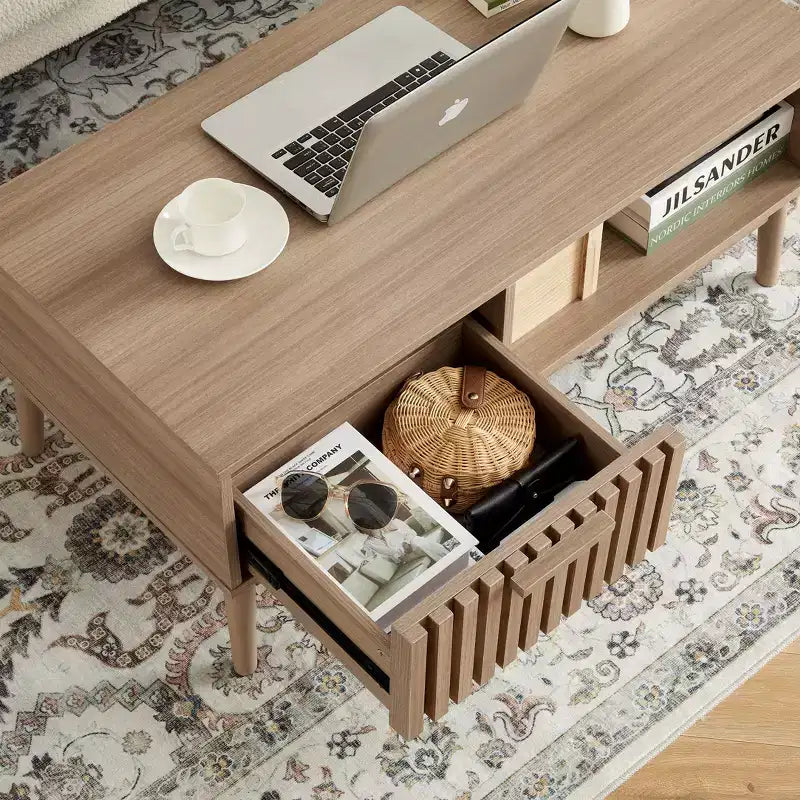 Table basse avec rangement et bois d'étude