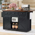 Farmhouse Kitchen Island with Power Outlet 2 Sliding Barn Door Kitchen Storage Island with Drop Leaf Rack Rolling Kitchen Cart on Wheels
