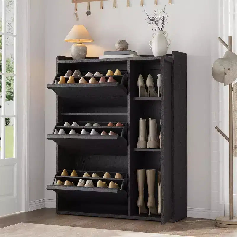 3-Drawer Shoe Cabinet Wooden Handle Natural Wood Color for Japanese Style Home