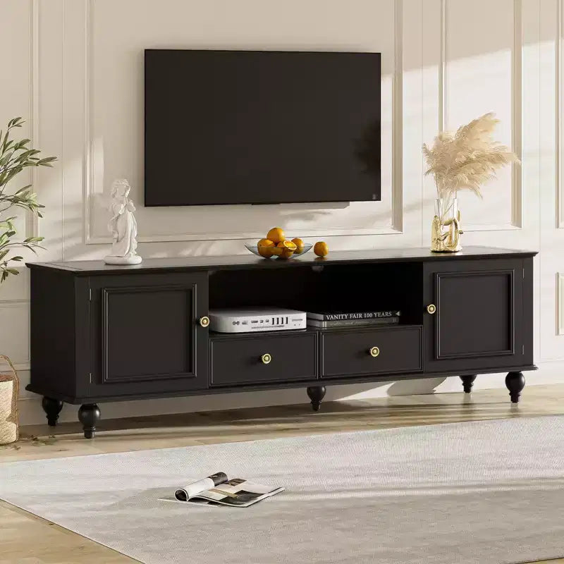 Modern TV Stand with Open Compartment for 80 TV TV Storage Cabinet Table with Drawers Media Console Table with Solid Legs for Living Room