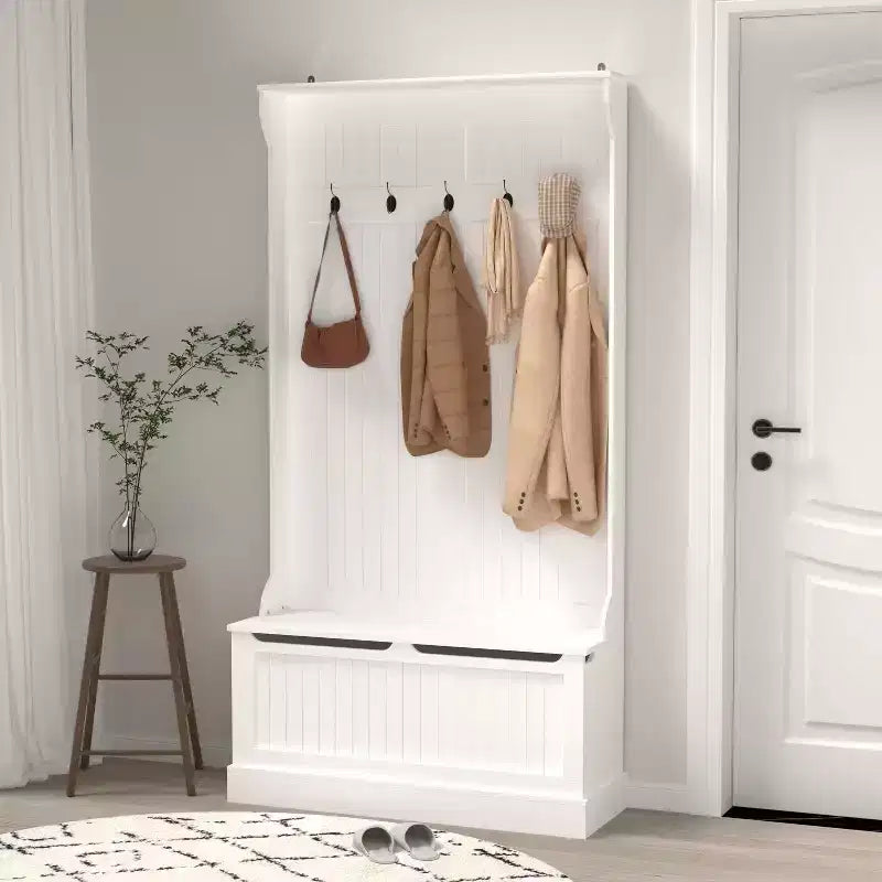 Entryway Hall Tree With Shoe Bench Coat Rack with Flip Top Storage Bench & 5 Hooks Coat Rack Storage Shelf for Small Spaces Living Room Hallway
