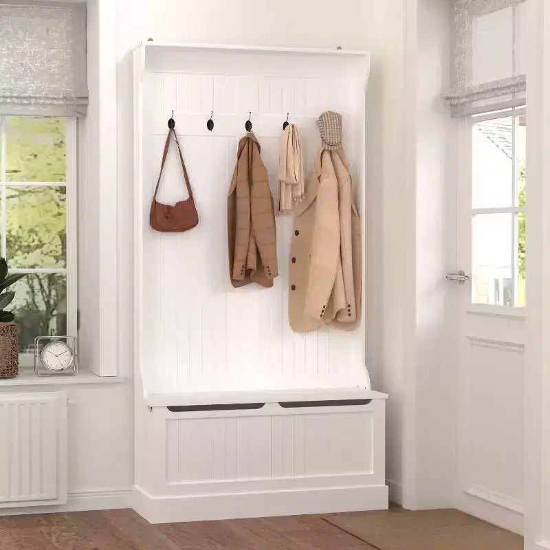 Porte-manteau d'entrée avec banc à chaussures