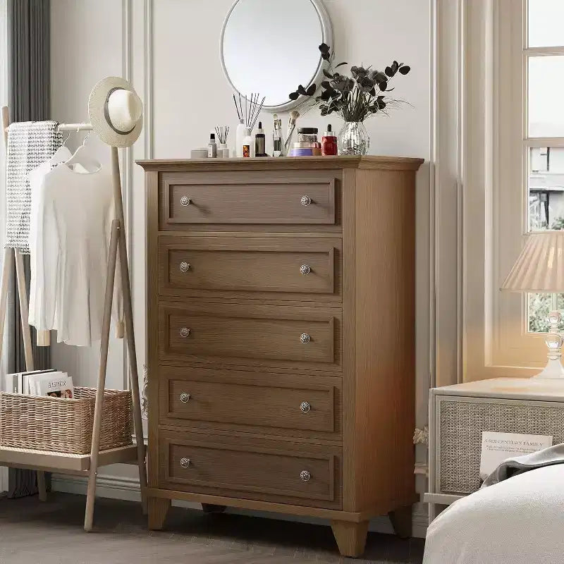 5-Drawer Dresser Brown Vintage Style Solid Construction for Traditional Home & Farmhouse