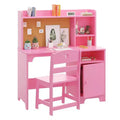 Kids Study Desk & Chair Set Ergonomic Children's Learning Table with Bookshelf and Organizer Engineered Wood Gift for Boys Girls Ages 3-8 Pink