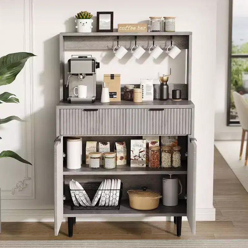 Acekool Fluted Sideboard Buffet Cabinet with 2 Drawers & Adjustable Shelves Modern Coffee Bar Console for Dining Room Kitchen Hallway