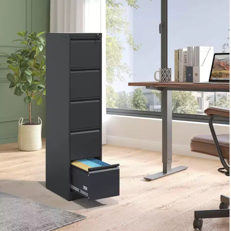 5 Drawer Vertical File Cabinet with Lock Metal Locking Filing Cabinet for Home Office File Storage Cabinet for A4/Letter/Legal Size File