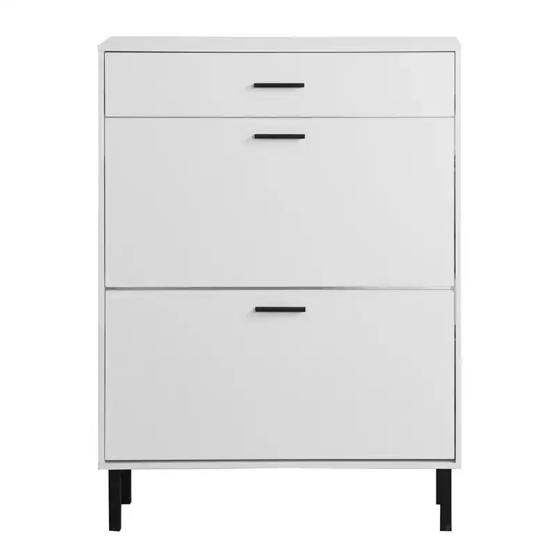 Shoe Cabinet Freestanding Shoe Rack Storage Organizer with Drawers & Metal Legs Modern Shoe Storage Cabinet with 2 Flip Drawers for Entryway