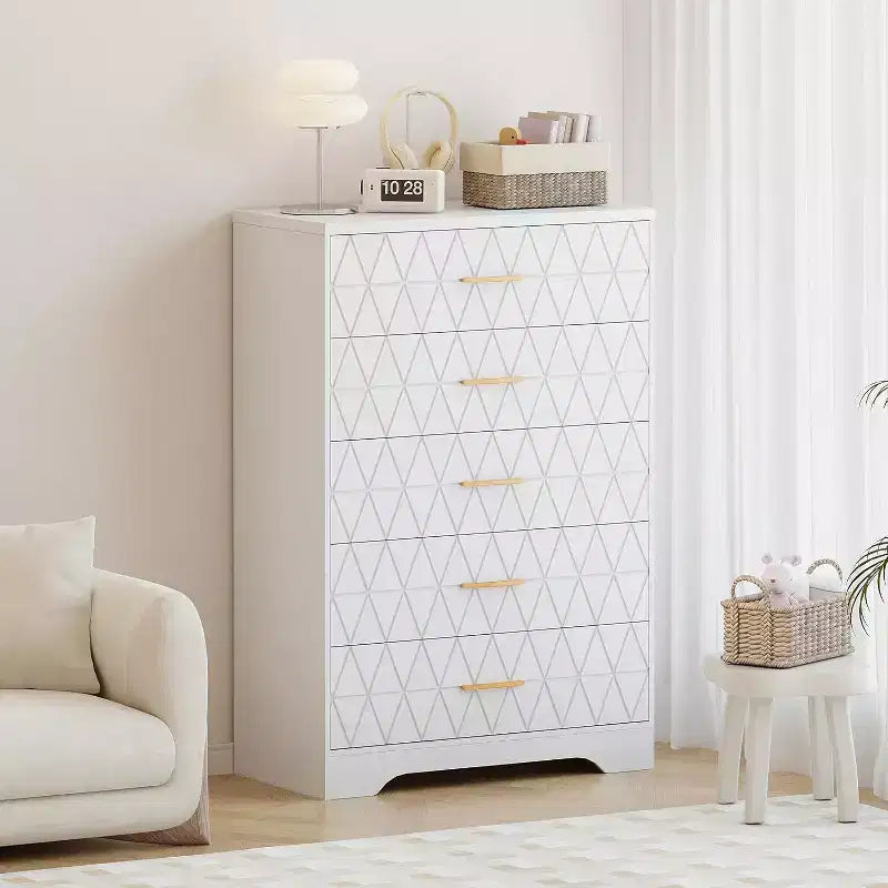 Commode haute en bois à 5 tiroirs