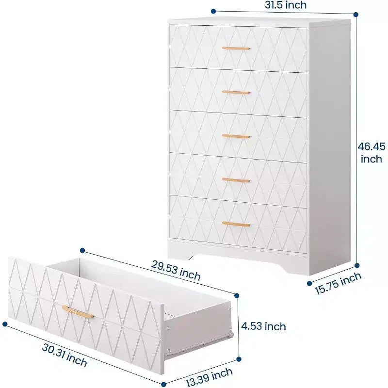 Commode haute en bois à 5 tiroirs