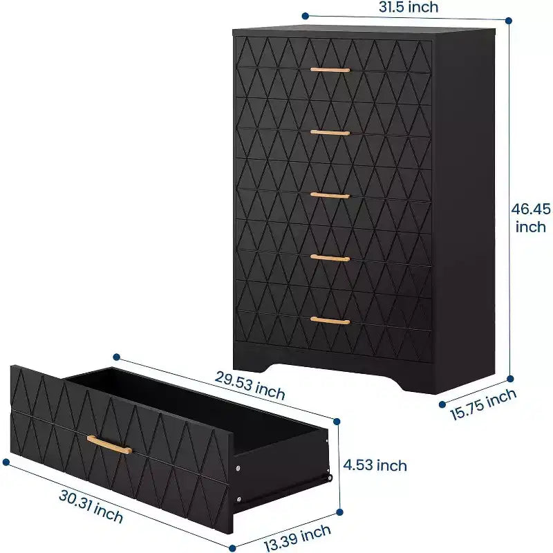 Commode haute en bois à 5 tiroirs