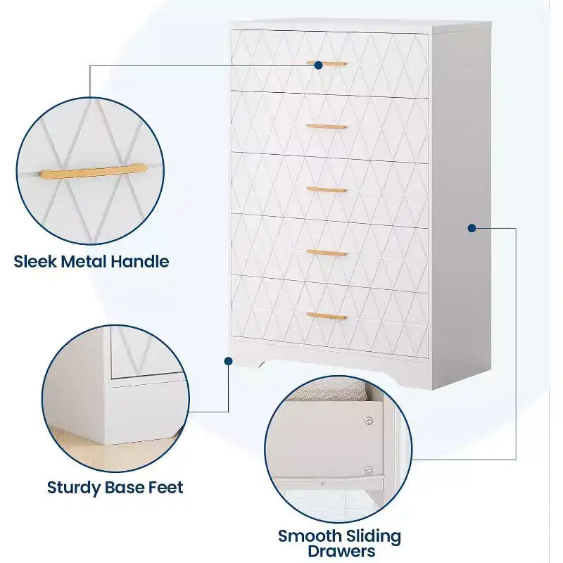 Commode haute en bois à 5 tiroirs