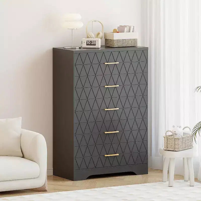 Commode haute en bois à 5 tiroirs