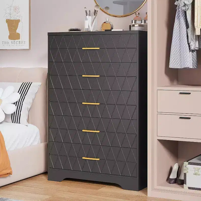 Commode haute en bois à 5 tiroirs