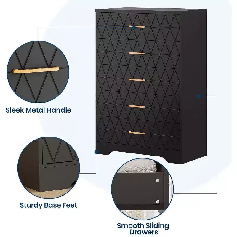 Commode haute en bois à 5 tiroirs