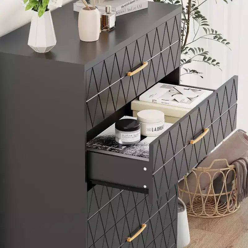 Commode haute en bois à 5 tiroirs
