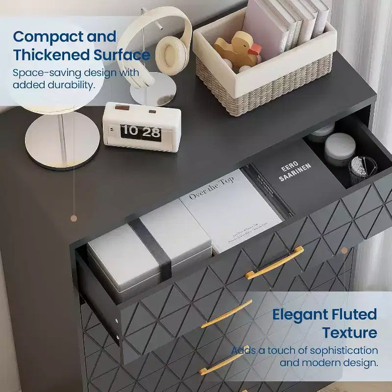 Commode haute en bois à 5 tiroirs