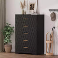 5 Drawer Tall Wood Dresser for Bedroom Wooden Chest of Drawers with Gold Handles for Closet Storage Cabinet and Organizer Drawers for Living Room