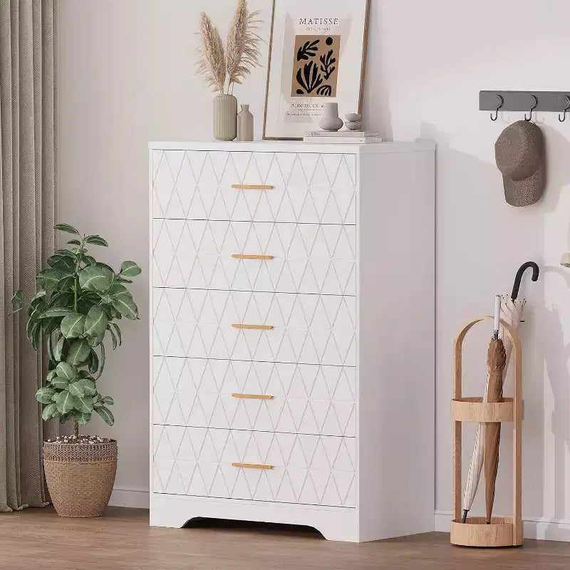Commode haute en bois à 5 tiroirs