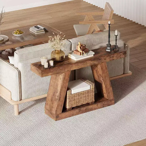 2-Tier Industrial Entryway Console Table