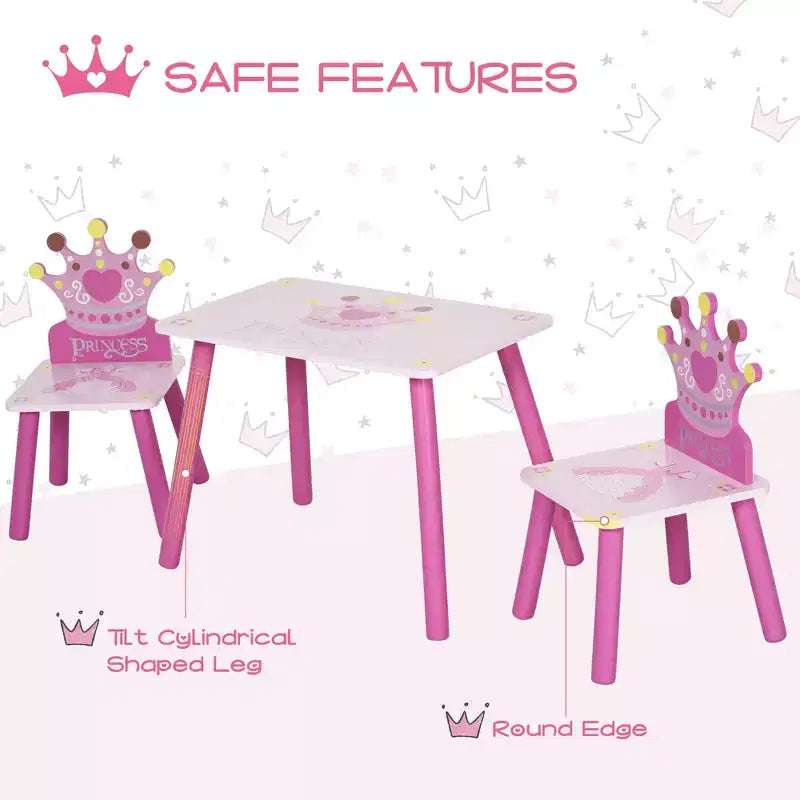 Tables et chaises en bois pour enfants, cadeaux à motif couronne