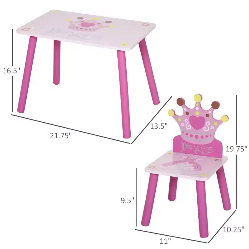 Tables et chaises en bois pour enfants, cadeaux à motif couronne