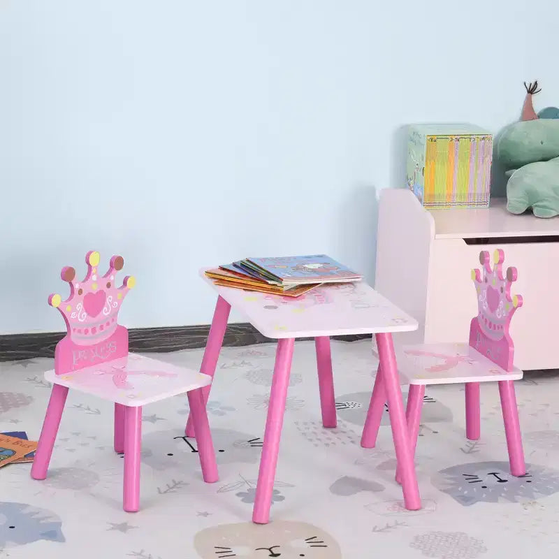 Tables et chaises en bois pour enfants, cadeaux à motif couronne
