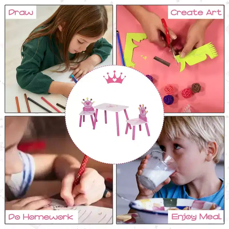 Tables et chaises en bois pour enfants, cadeaux à motif couronne