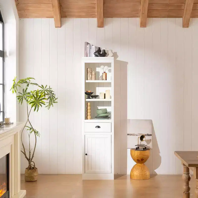 75'' Freestanding Display Bookshelf Farmhouse Bookcase with Storage & Cabinet Small Size Wooden Organizer Pantry for Hallways Living Room Kitchen