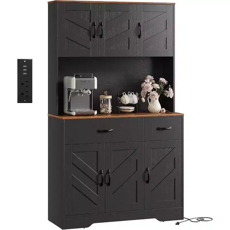 Acekool White 71 Kitchen Pantry Cabinet with Charging Station Drawer & Adjustable Shelves Farmhouse Storage for Dining or Living Room