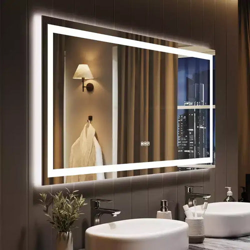 Bathroom Mirror with Lights Dimmable Anti-Fog Backlit + Front Lit Lighted Bathroom Vanity Mirror for Wall Memory Function Shatter-Proof