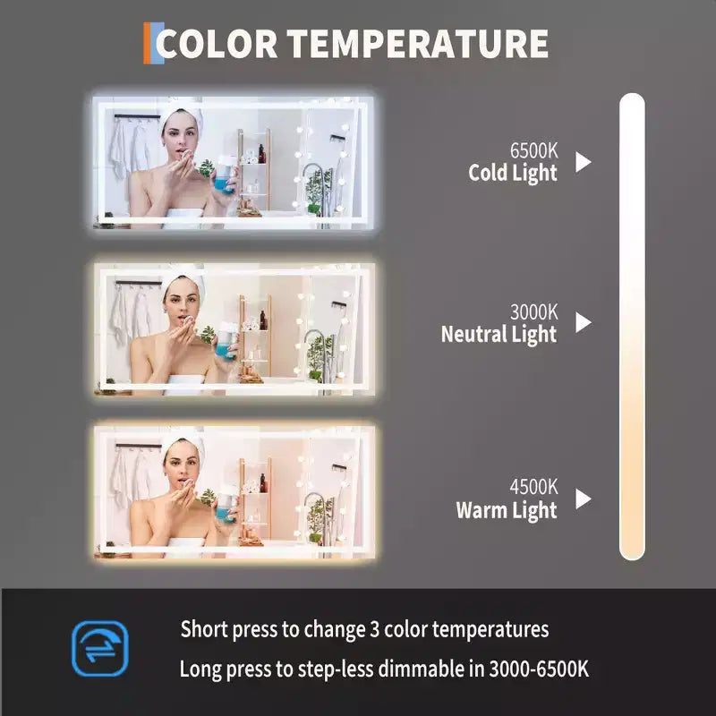 Miroir de salle de bain avec lumières intensité variable anti-buée
