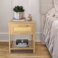 Nightstand Set of 2 Modern Rattan Small Dresser Organizer with 2 Drawers & 2 Open Storage Shelf Bedside Table Furniture End Table for Bedroom
