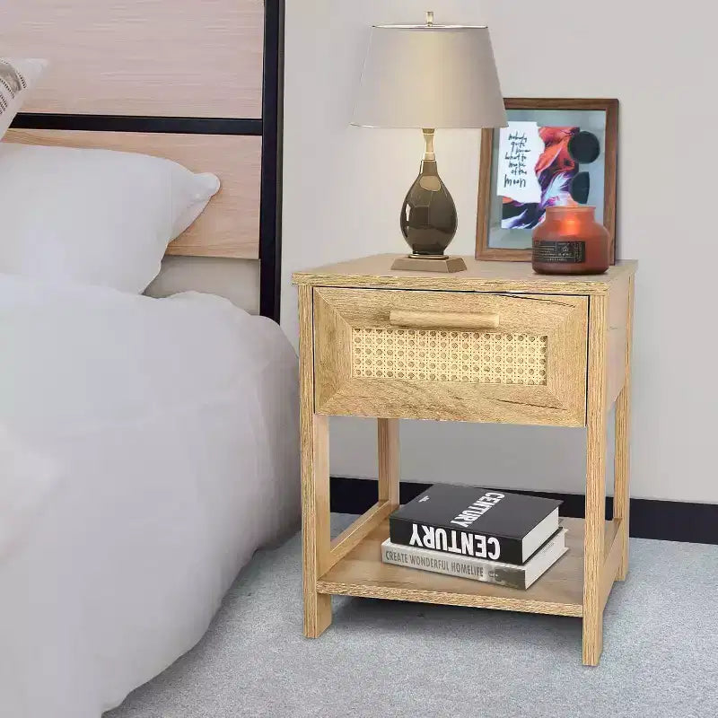 Table de chevet moderne en rotin, petite commode de rangement