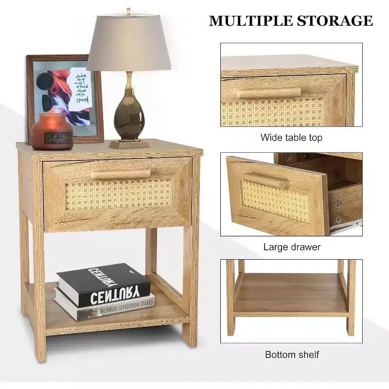 Table de chevet moderne en rotin, petite commode de rangement