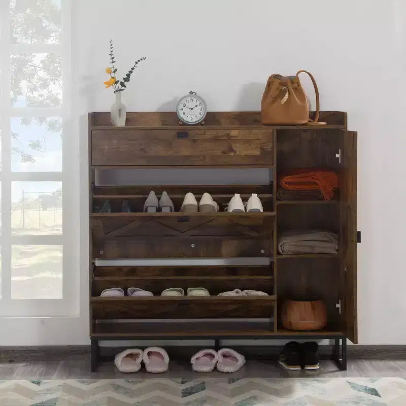 Meuble à chaussures 4 portes marron rustique