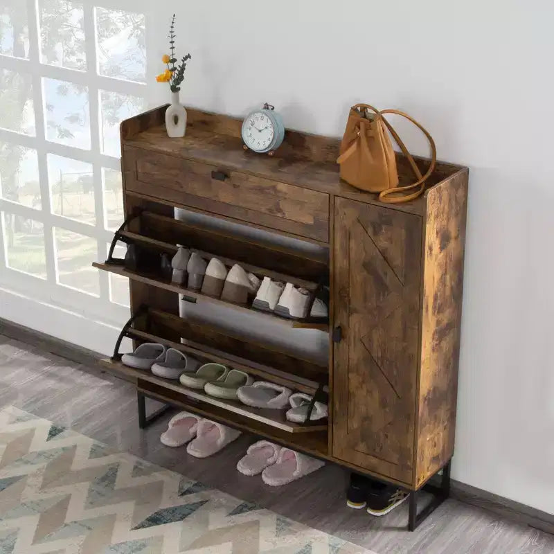 Meuble à chaussures 4 portes marron rustique