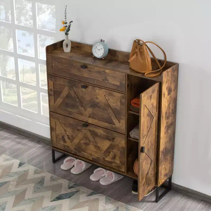 Meuble à chaussures 4 portes marron rustique
