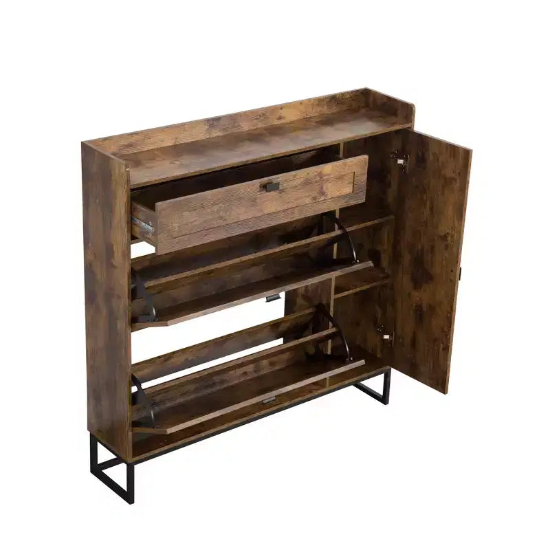 Meuble à chaussures 4 portes marron rustique
