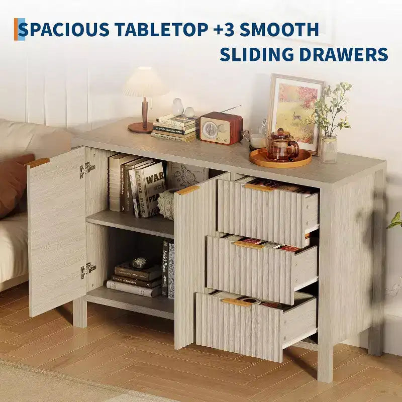 Buffet de salle à manger moderne à 3 tiroirs cannelés