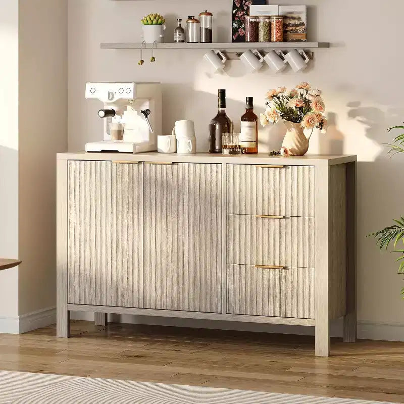Acekool Modern Fluted 3-Drawer Sideboard Buffet Cabinet Storage Cabinet for Kitchen or Living Room